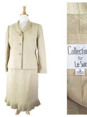 Collections Le Suit Plus Size Beige Cream Skirt Suit 18 Formal Business Career